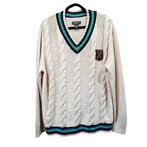 Houston White x Target Cable Knit Cricket Tennis Sweater Sz M Preppy Varsity